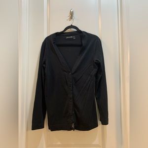 Eddie Bauer Open Front Cardigan Black Large Tall Long Sleeve Buttons Length 28”